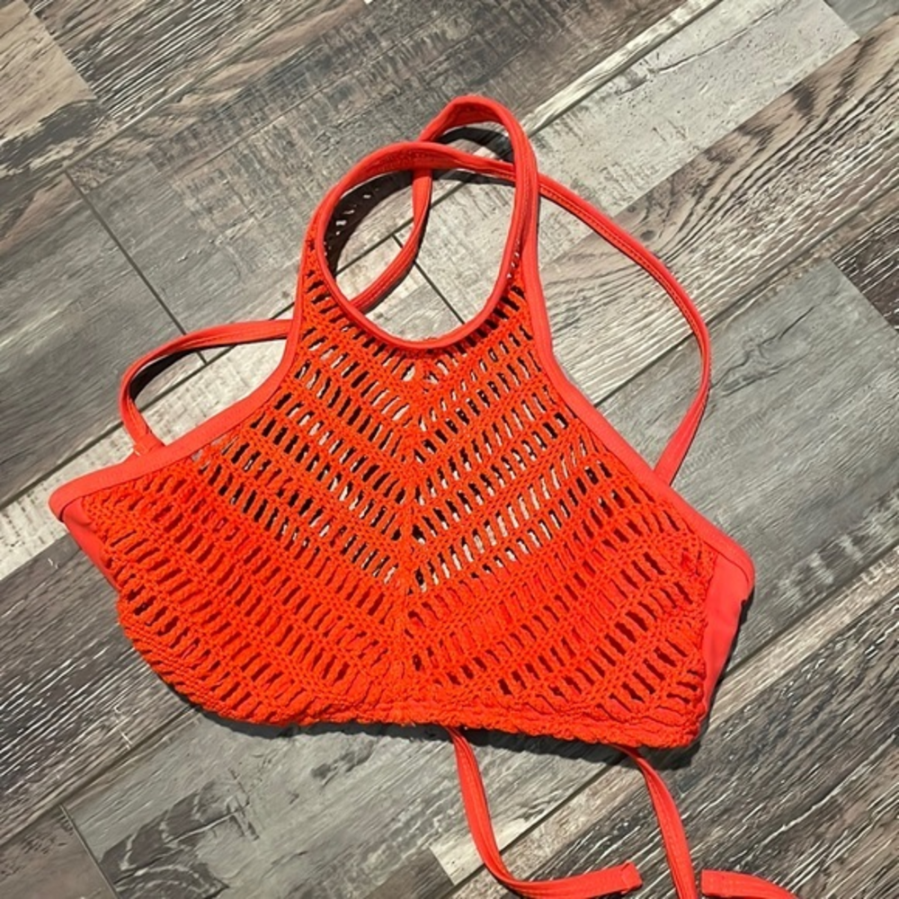 Xhiliration Crochet Bikini Top XS Orange‎ Tangerine Boho Bikini Top Tie Bright